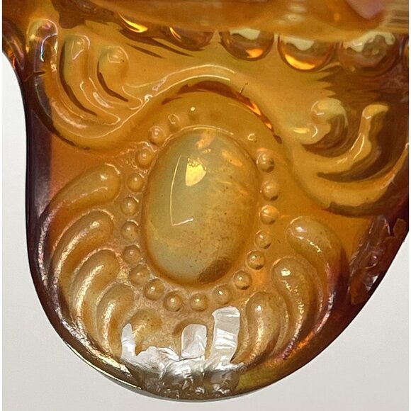 VTG IMPERIAL GLASS 7" Dark Marigold Carnival Glass Ornate Footed CANDY BOWL Read - Picture 6 of 7